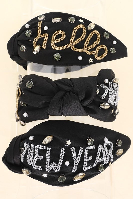Hello New Year Jeweled Knotted Headband