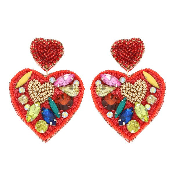 Red Gemstone Cluster Heart Earrings