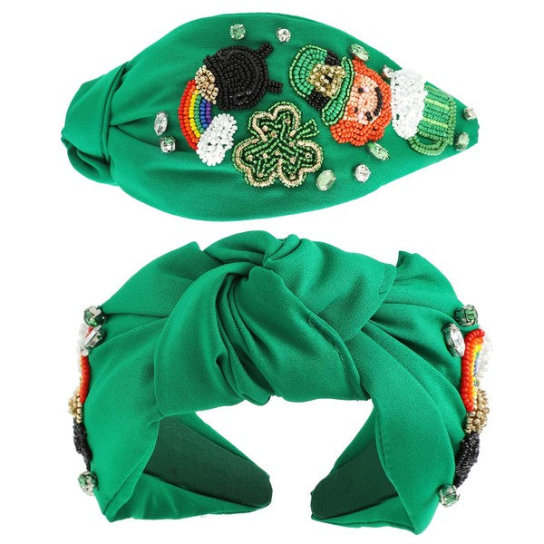 Leprechaun Green Beaded Knotted Headband