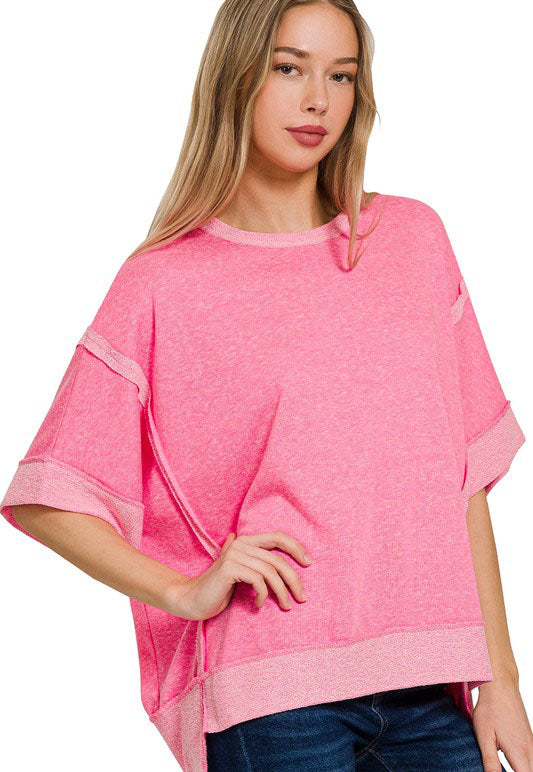 Hold Your Own Fuchsia Contrast Trim Top-Stitching Top