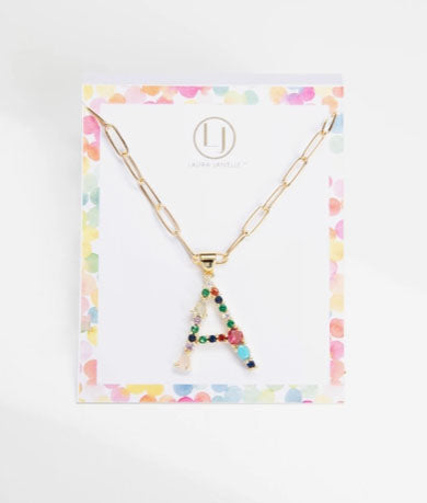 Colorful Crystals Initial Charm Necklace