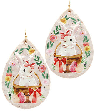 Bunny in a Basket White Earrings