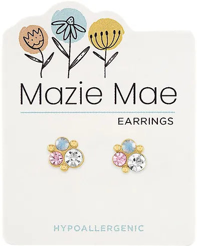 White Opal & Vintage Rose Cluster Gold Stud Mazie Mae Earrings
