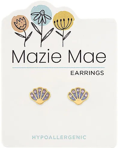 Purple Seashell Gold Stud Mazie Mae Earrings