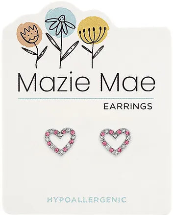 CZ & Light Rose Open Heart Silver Stud Mazie Mae Earrings