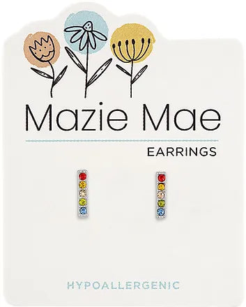 Multi-Color CZ Bar Silver Stud Mazie Mae Earrings