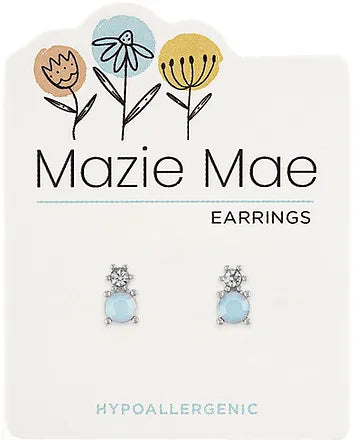 CZ & White Opal Double Stone Silver Stud Mazie Mae Earrings