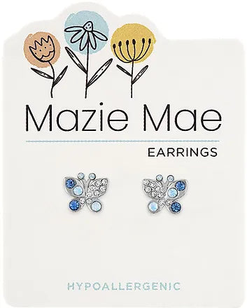 Silver Opal & Aquamarine Butterfly Stud Mazie Mae Earrings
