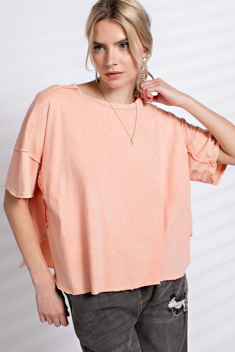 Catch You Later Coral Cream Mineral Washed Cotton Jersey Boxy Top