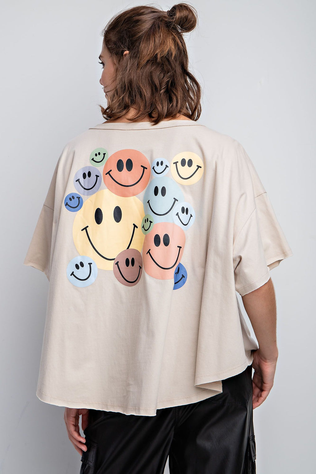 Here For The Fun Smiley Face Cotton Jersey Swing Top