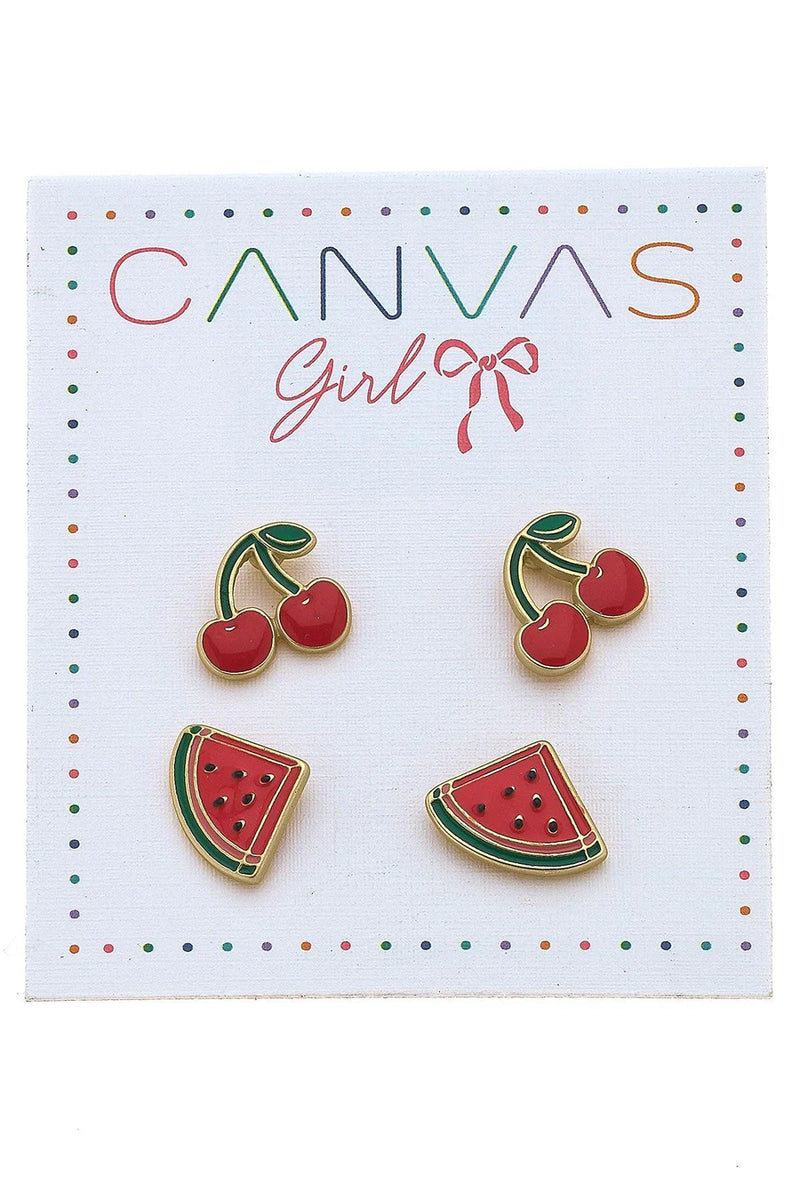Roxy Cherries & Watermelon Kid's Stud Earrings Set