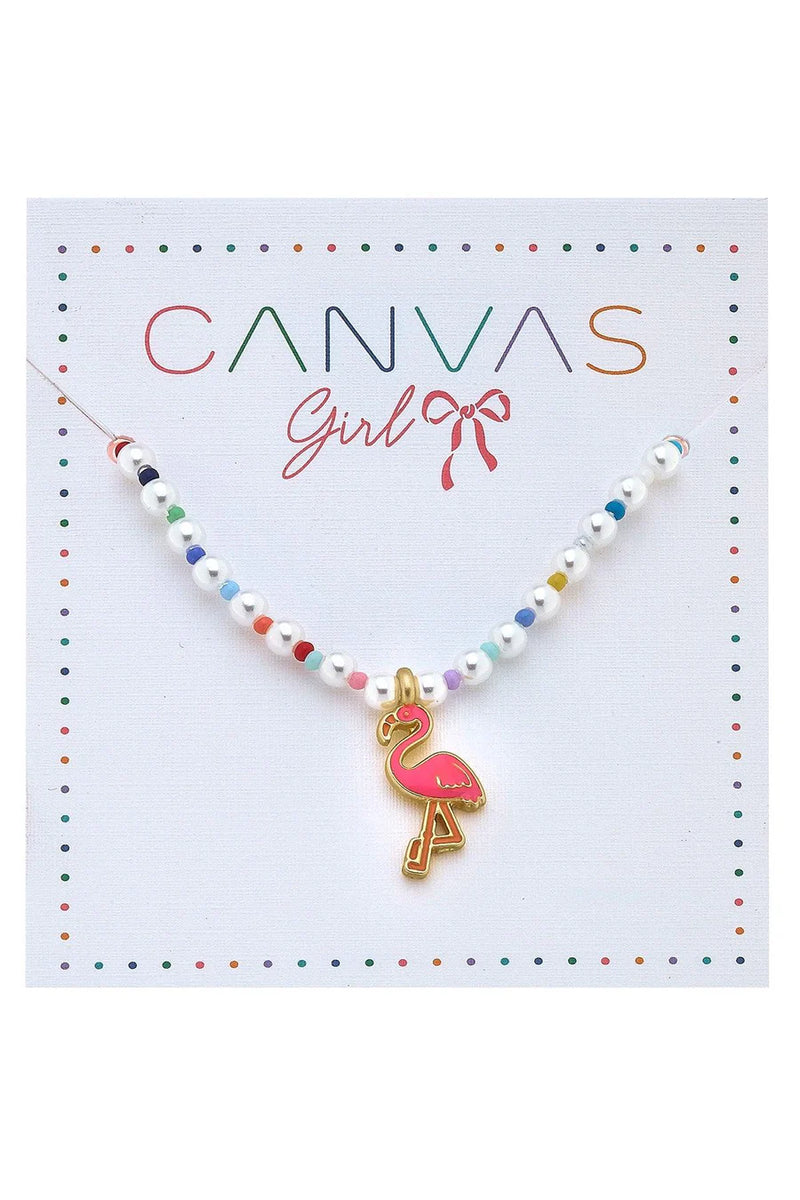 Samantha Flamingo Beaded Pearl Kid's Necklace