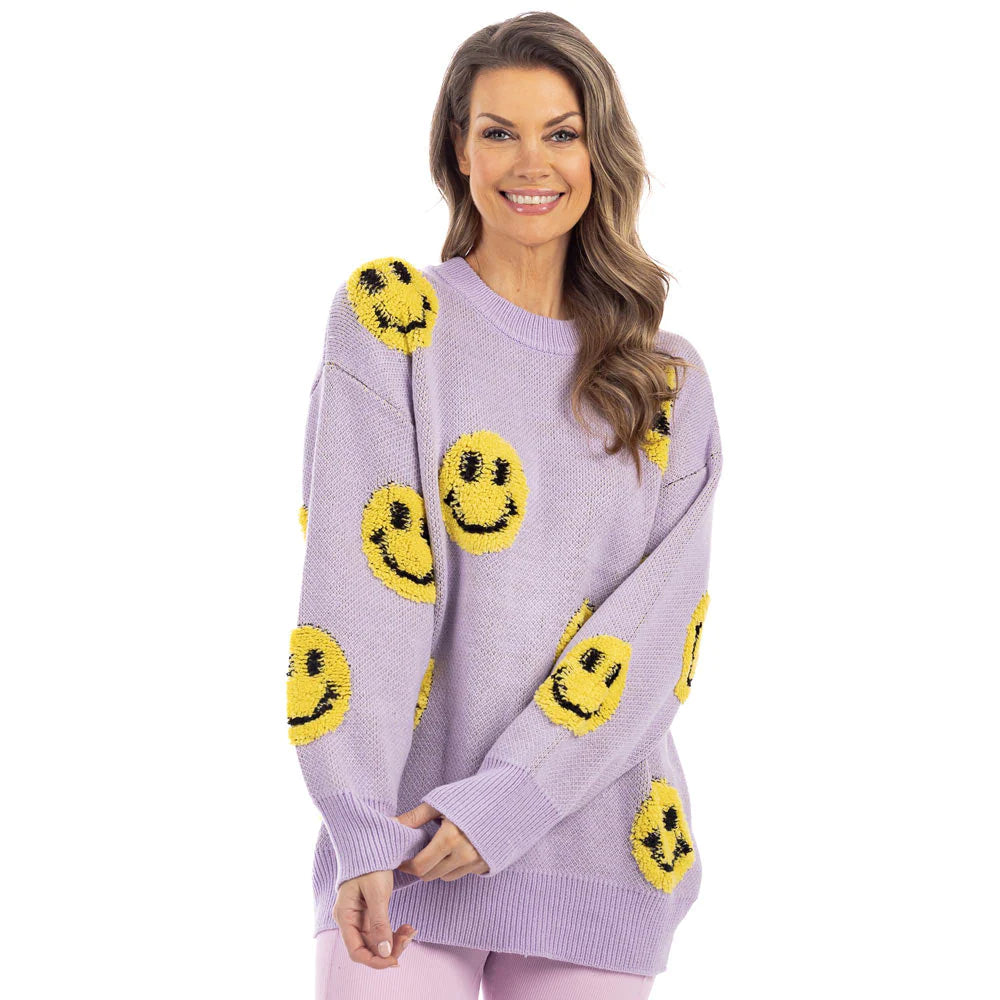 Katydid Light Purple Happy Face Sweater