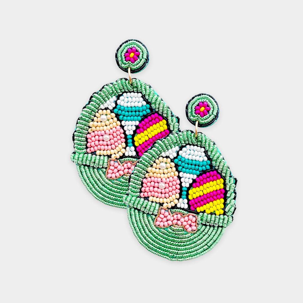 Mint Seed Bead Easter Egg Basket Earrings