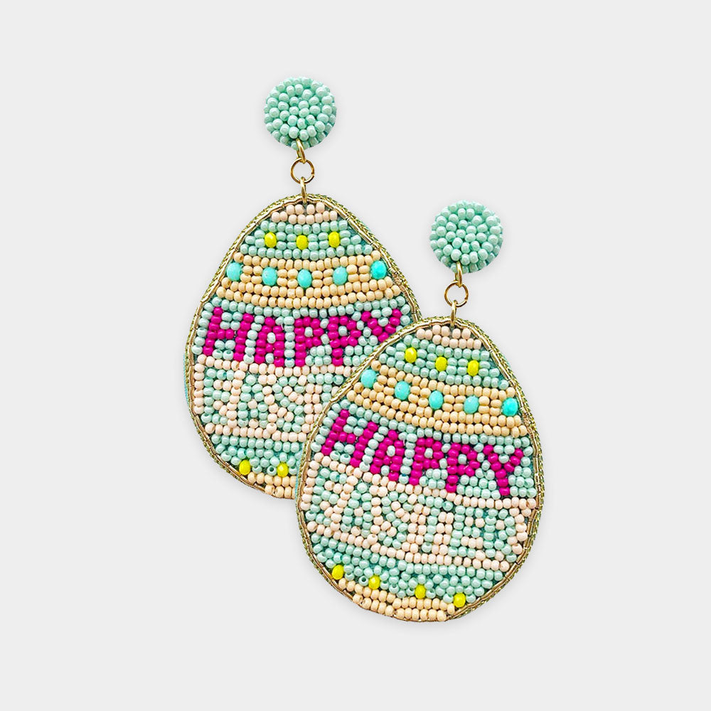 Mint Happy Easter Easter Egg Seed Bead Earrings