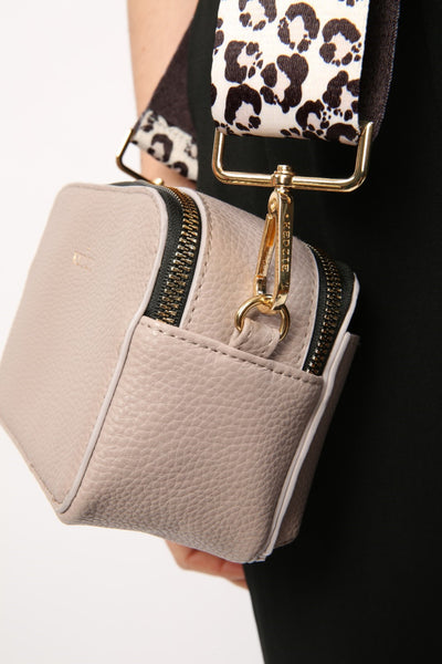 Black Crossbody Bag, Pink & Gold Camo Strap - Fleurty Girl