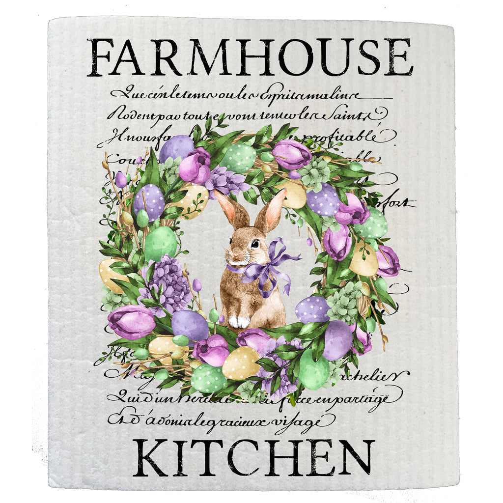 Farmhouse Kitchen Easter Bunny Wreath Swedish Dishcloth