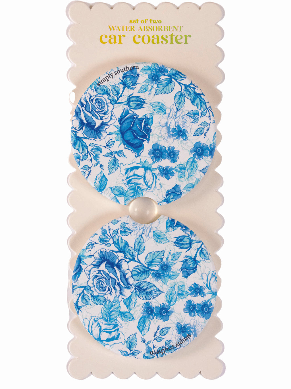 Blue Roses Simply Southern Car Coaster Set