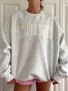 Sunkissed Coconut God Is Good Quilted Pastel Embroidered Pearl Grey Sweatshirt