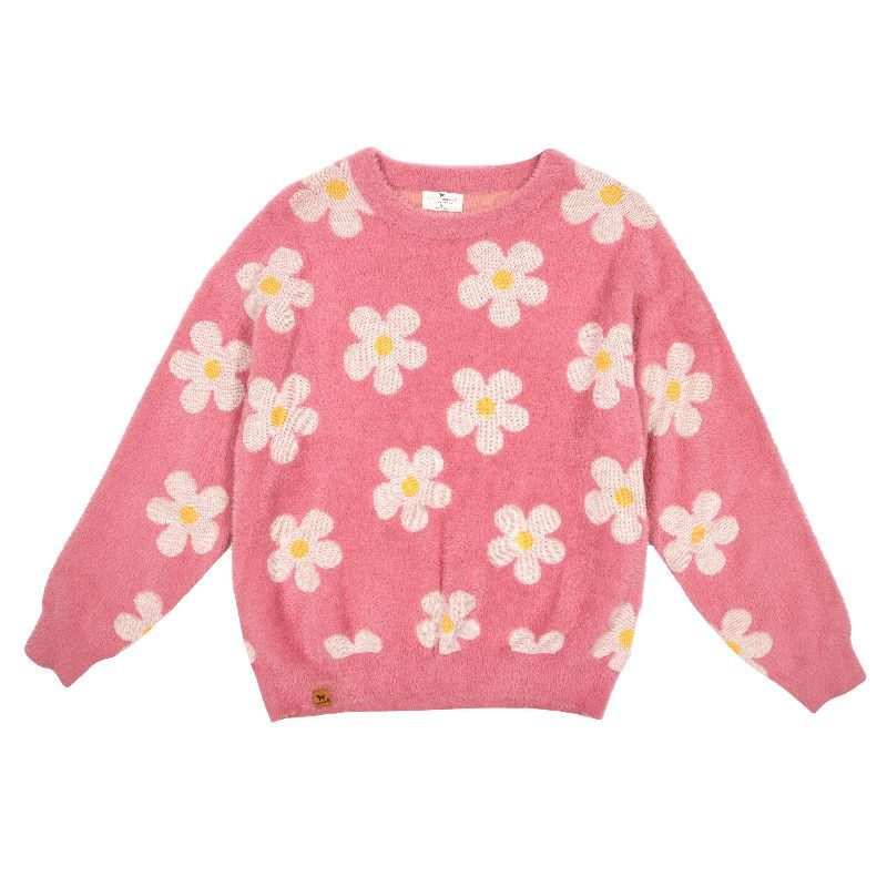 Pink Daisy Simply Southern Fuzzy Crew Sweater