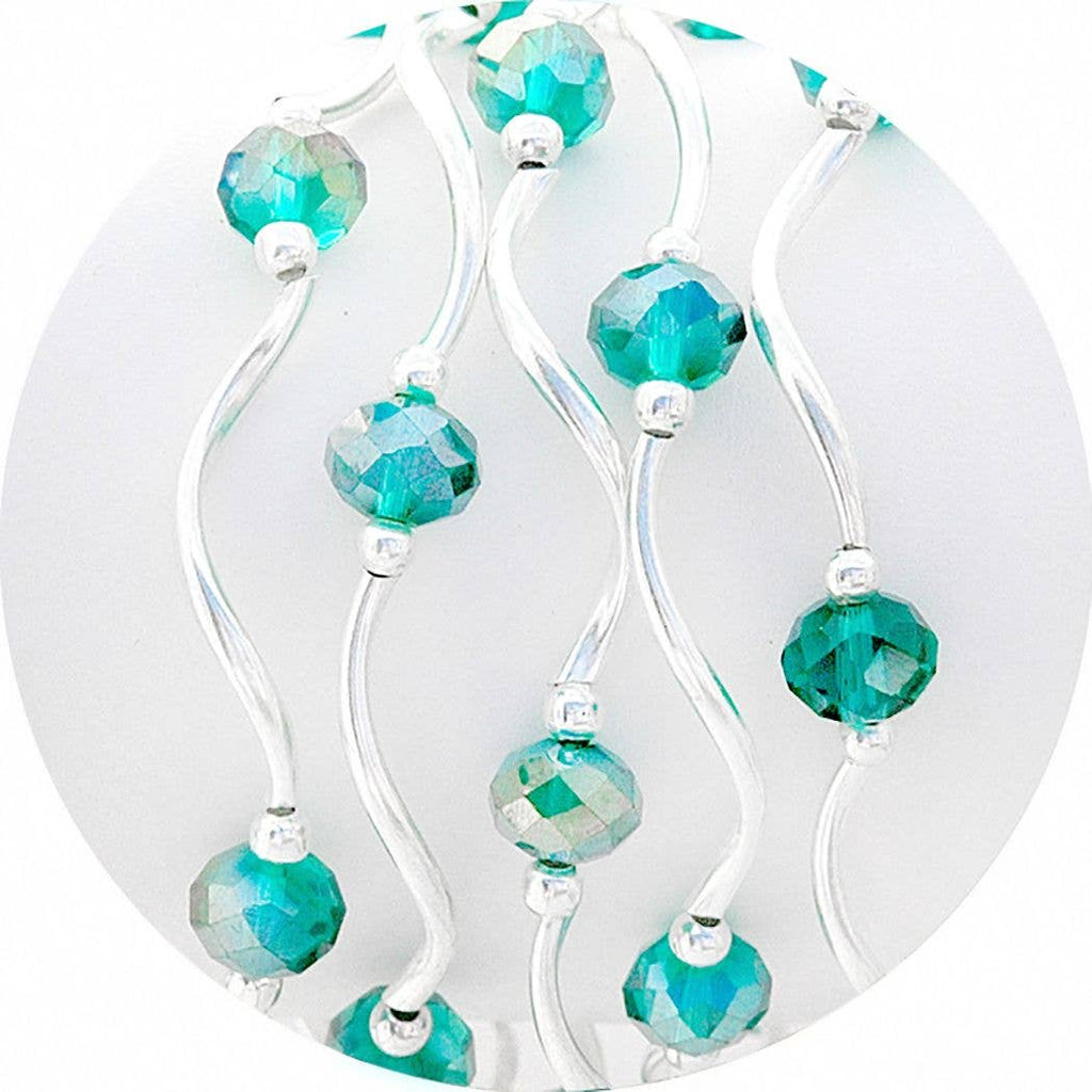 Teal Gold AB Color Story Gemstones + Crystals Beaded Stretch Bracelet