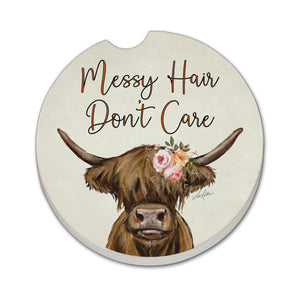 Messy Hair Cow Car Coaster