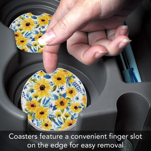 Sapphire Gold Sunflowers Car Coaster
