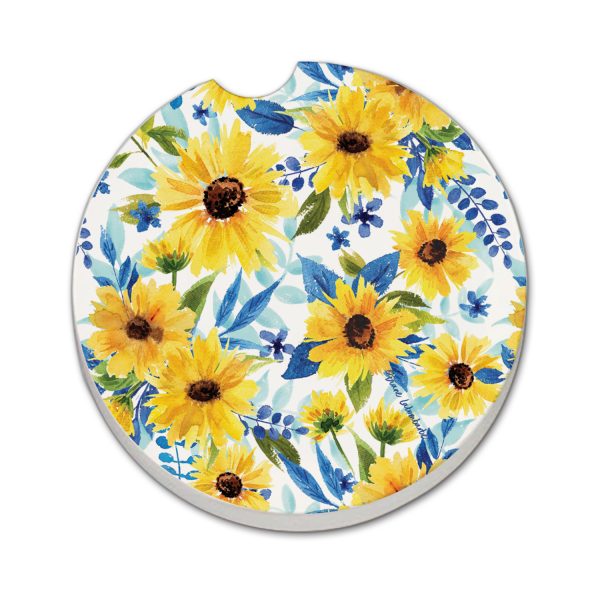 Sapphire Gold Sunflowers Car Coaster
