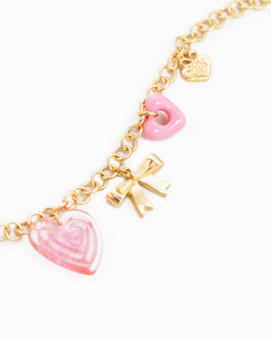 Chloe Pink Heart and Bow Charm Necklace