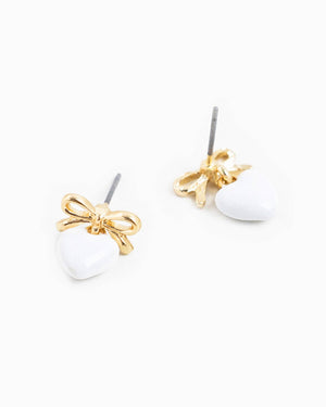 Tiny White Bow and Puff Heart Epoxy Drop Earrings