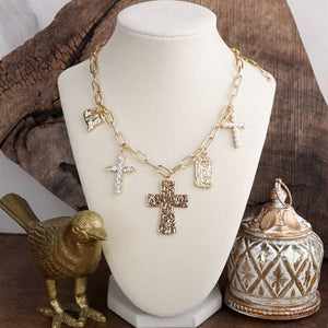 Faith & Heart Multi-Charm Paperclip Chain Necklace