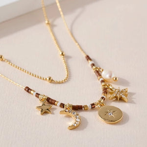 Starry Hosts Brown Multi Charm Layered Necklace