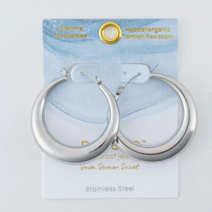 Narelle Silver Waterproof Round Hoop Earrings