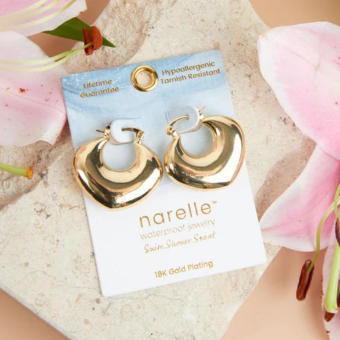 Narelle Gold Waterproof Round Geo Hoop Earrings