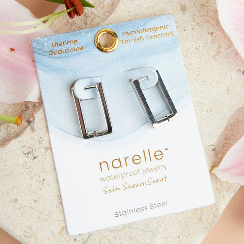Narelle Silver Waterproof Rectangle Hoop Earrings