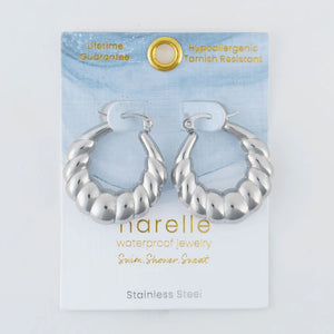 Narelle Silver Waterproof Twisted Chunky Hoop Earrings