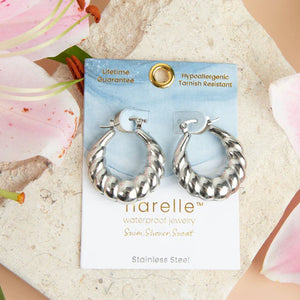Narelle Silver Waterproof Twisted Chunky Hoop Earrings