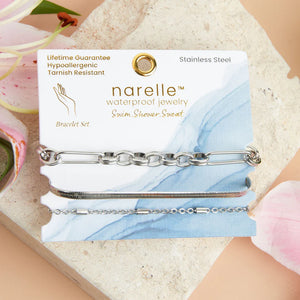 Narelle Silver Waterproof Snake Chain Bracelet Set