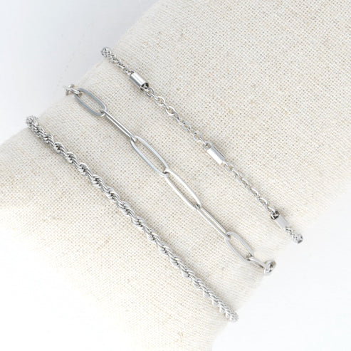 Narelle Silver Waterproof Twisted Chain Bracelet Set