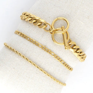 Narelle Gold Waterproof Figaro Chain Bracelet Set
