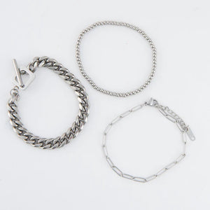 Narelle Silver Waterproof Curb Chain Bracelet Set