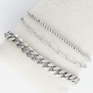 Narelle Silver Waterproof Curb Chain Bracelet Set