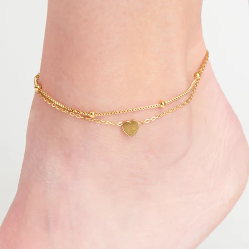 Narelle Gold Waterproof Multi Row Heart Anklet