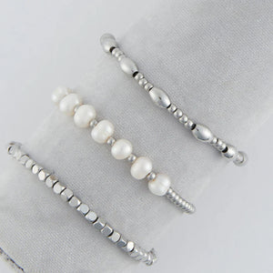 Narelle Silver Waterproof Multi Genuine Pearl Stretch Bracelet Set