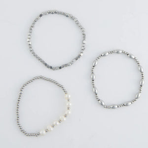 Narelle Silver Waterproof Multi Genuine Pearl Stretch Bracelet Set