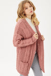 All Bundled Up Mauve Chenille Cable Knit Cardigan