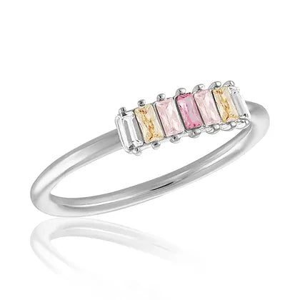 Vertical Pink Transitional Mini Baguette Stack Ring