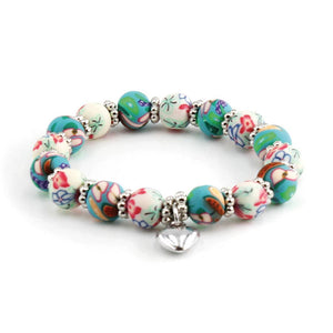 Blue Floral Kids Clay Beaded Stretch Charm Bracelets