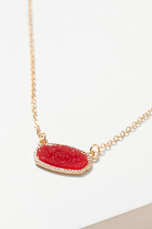 Veronica Oval Red Druzy Stone Charm Necklace