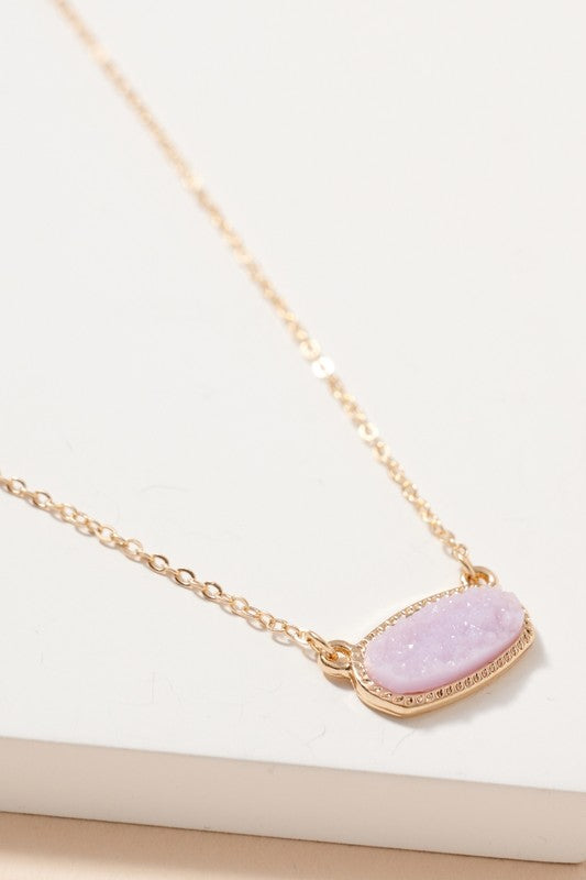 Veronica Oval Lavender Druzy Stone Charm Necklace